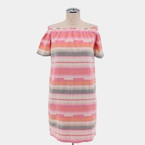 Anthropologie Drew OTS Dress Size XS Pink Aztec Stripe Cotton Southwestern Boho